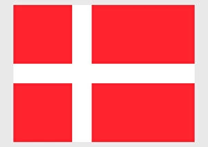 National Flag Gallery: Illustration of national flag of Denmark, with white Scandinavian cross extending to edges of red field