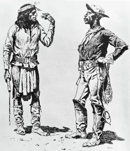 Cavalry Prints: Illustration of Native American Communicating in Sign Language to Black Cavalryman by Frederic Remington