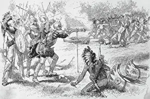 Iroquois Prints: Illustration of Native Americans Fighting with Samuel de Champlain Party