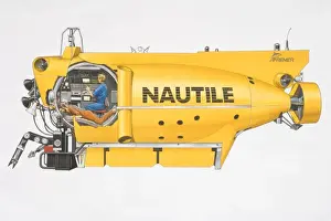 Illustration, the Nautile, yellow manned submersible owned by French Research Institute for Exploitation of the Sea, side view
