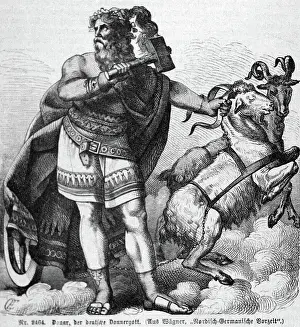 Illustration of the Norse God Thor with Chariot and Goats