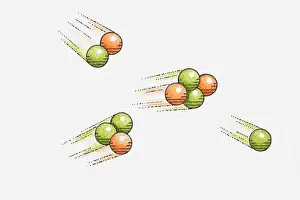 Releasing Prints: Illustration of nucleus of Hydrogen-2 and nucleus of Hydrogen-3 fusing and forming nucleus of Helium-4