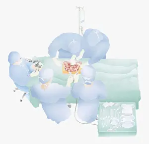 Teamwork Prints: Illustration of operation being performed in operating theatre