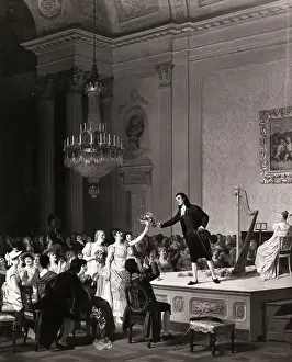 Illustration of Paganini Receiving gift from Audience Admirer