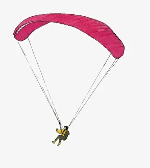 Unrecognizable Person Gallery: Illustration of paraglider in mid-air