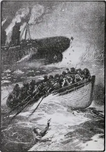 Tragedy Prints: Illustration with Passengers at Scene of Titanic Sinking