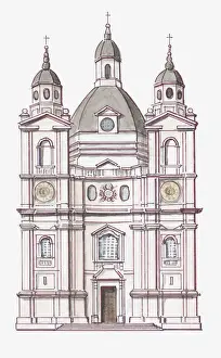 Lithuania Prints: Illustration of Pazaislis Monastery, Kaunas, Lithuania