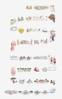 In A Row Gallery: Illustration of people, customs, artefacts, monuments from ancient civilisations