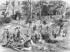 Wreath Prints: Illustration People Decorating Graves