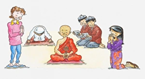 Images Dated 10th June 2010: Illustration of people of different religious beliefs praying