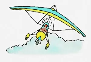 Adventure Gallery: Illustration of person flying microlight above clouds