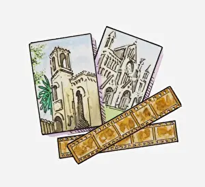 Negative Prints: Illustration of photographs of churches, and negatives