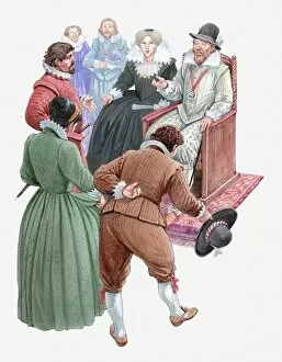 Images Dated 25th March 2011: Illustration of Pocahontas and her husband John Rolfe meeting King James and Queen Anne