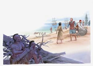 Images Dated 25th March 2011: Illustration of Pocahontas talking with Captain John Smith