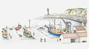 Unloading Gallery: Illustration of a port