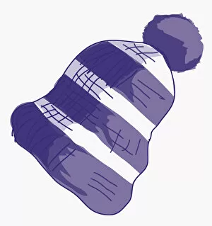 Illustration of purple and white striped bobble hat