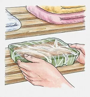 Illustration of putting seed tray covered with polythene in airing cupboard