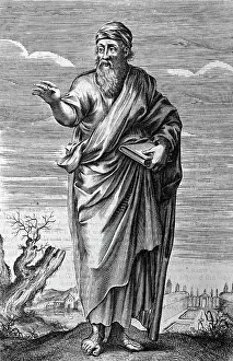 Ancient Greek Prints: Illustration of Pythagoras Holding Book