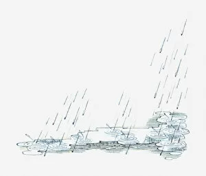 Rain Gallery: Illustration of rain causing puddles on ground
