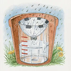 Illustration of rain gauge measuring rainfall levels