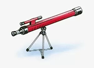 Illustration of red day telescope on tripod