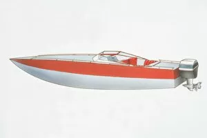 Illustration, red and grey speedboat, side view