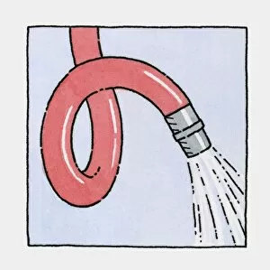Illustration of red hose and running water