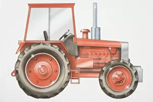 Illustration, red tractor, side view