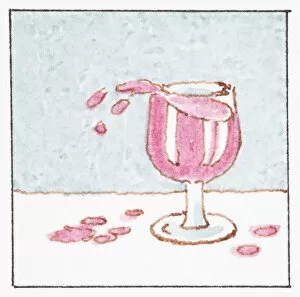 Images Dated 11th July 2011: Illustration of red wine spilling out of wine glass on table