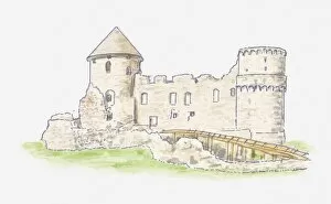 Circa 13th Century Gallery: Illustration of remains of Livonian Cesis Castle in Latvia