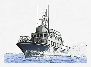 Illustration of research vessel at sea
