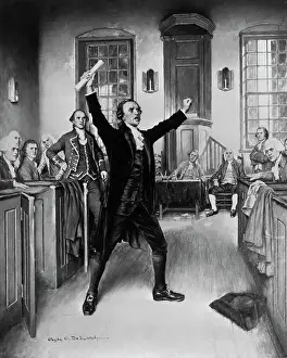 Illustration of Revolutionary Patrick Henry Gesturing During Speech