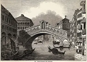 Illustration of Rialto over Grand Canal at Venice