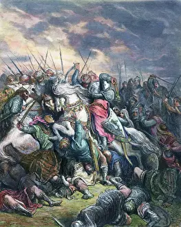 Crusade Prints: Illustration of Richard the Lionhearted & Troops in Battle