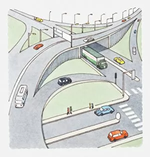 Semi Truck Gallery: Illustration of road junction with flyover