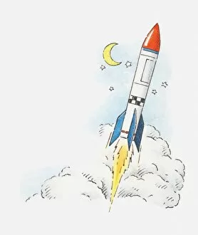 Crescent Gallery: Illustration of a rocket taking off