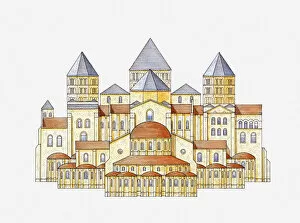 Romanesque Collection: Illustration of Romanesque monastery-church, Cluny, France