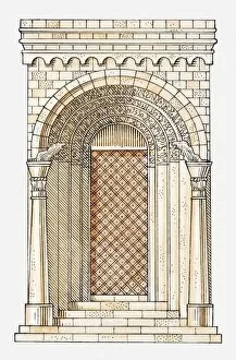 Romanesque Collection: Illustration of Romanseque portal of Lund Cathedral, Sweden, c. 1103