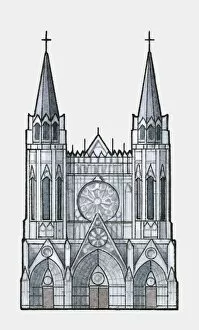 Circa 13th Century Gallery: Illustration of Rouen Cathedral, in Normandy, France
