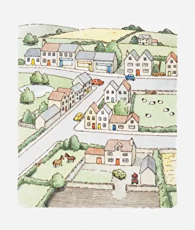 Townscape Gallery: Illustration of a rural small town or village