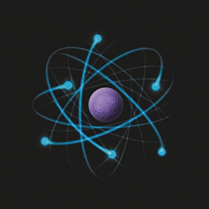 Illustration of Rutherford model of the atom, consisting of nucleus and negatively charged electrons Images Dated 24th November 2009: Illustration of Rutherford model of the atom, consisting of nucleus and negatively charged electrons