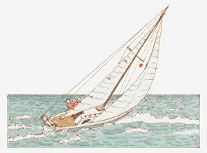 Images Dated 6th July 2011: Illustration of a sailing boat propelled by strong winds