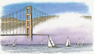 Golden Prints: Illustration of sailing boats
