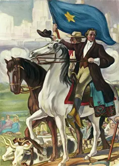 Illustration of Sam Houston Riding Horse into Houston