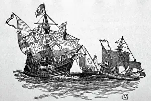Illustration of the Santa Maria, Pinta and Nina