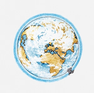 Images Dated 4th January 2011: Illustration of satellite orbiting the Earth