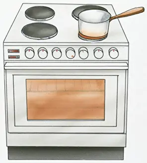 Cooker Prints: Illustration of saucepan on ceramic hob of European electric cooker with oven