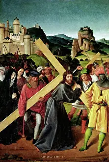Illustration of Scene with Christ Bearing His Cross to Calvary