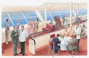 Passenger Gallery: Illustration of a scene inside the Hindenburg airship
