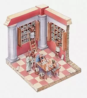 Images Dated 30th June 2010: Illustration of scholars and slaves in ancient library